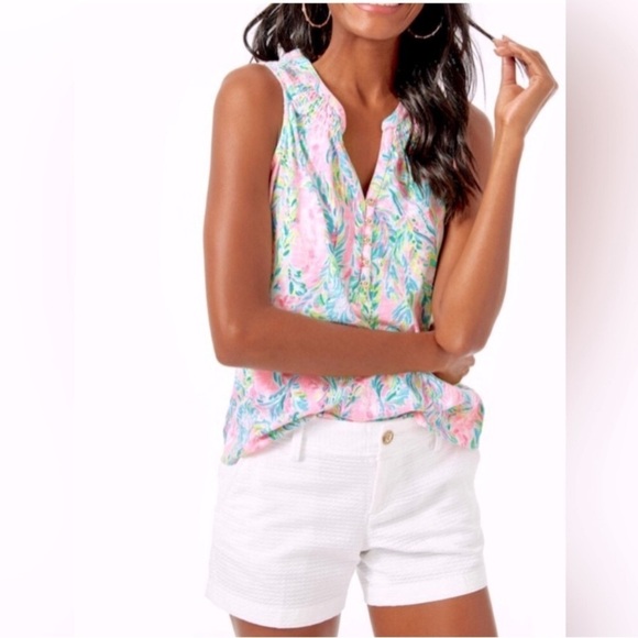 Lilly Pultizer Callahan white 100% cotton short front pockets size 2 - Picture 3 of 9